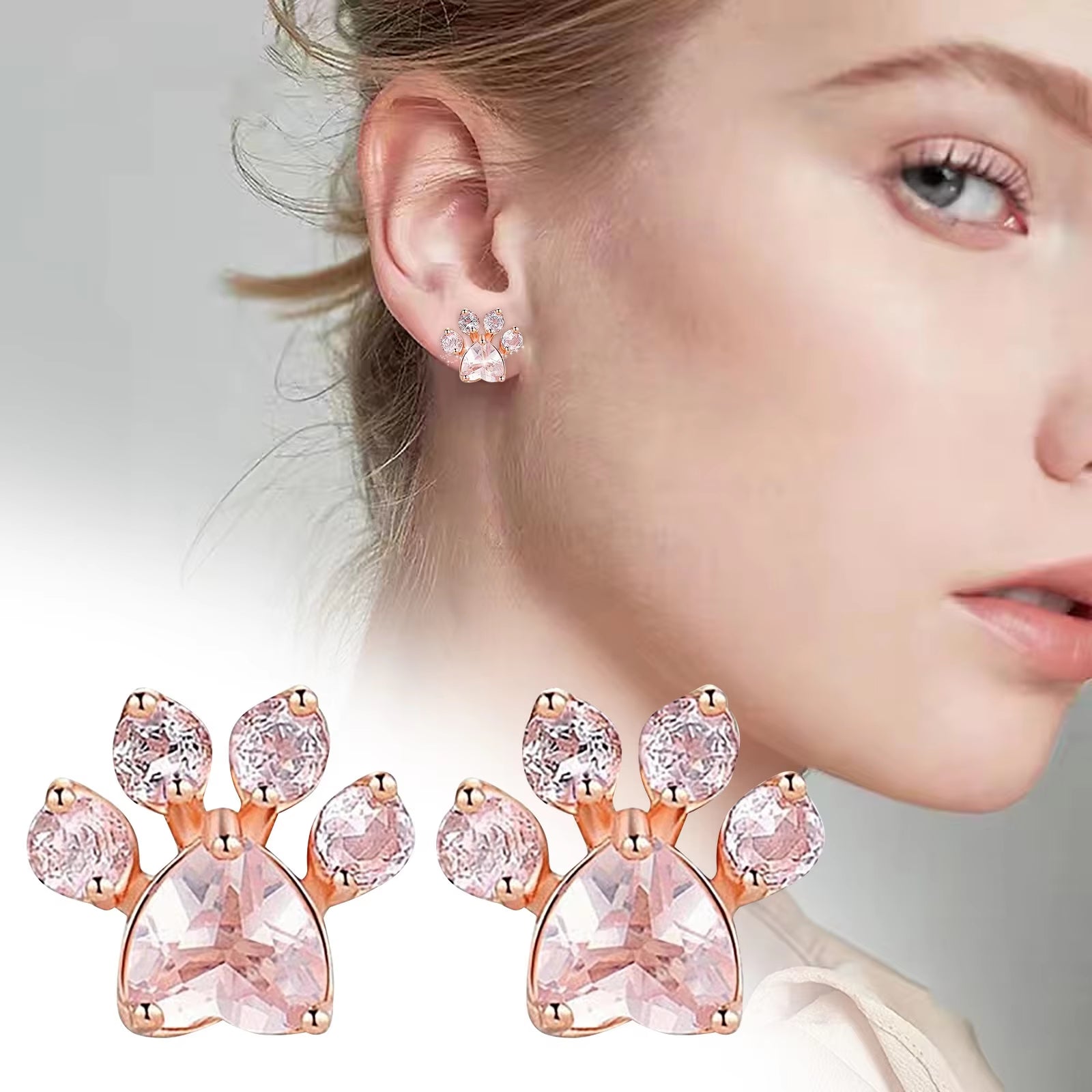 Pink Crystal Footprint Earrings (أقراط بصمة الكريستال الوردي - تصميم أنيق وصغير للحفلات)