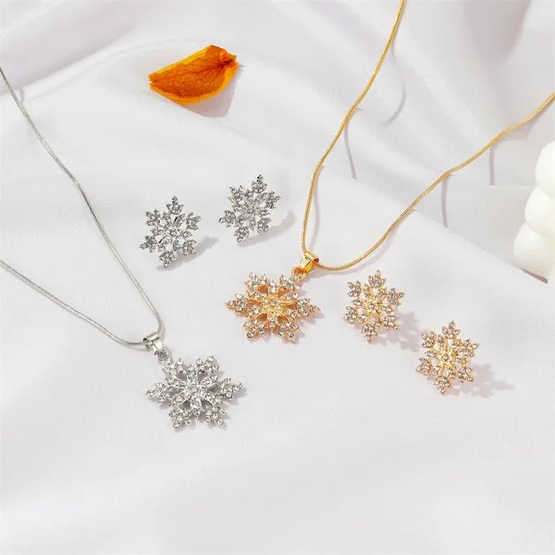 Snowflake Jewelry Set - Necklace & Earrings (طقم مجوهرات رقاقات الثلج - عقد وأقراط، مثالي للهدايا)