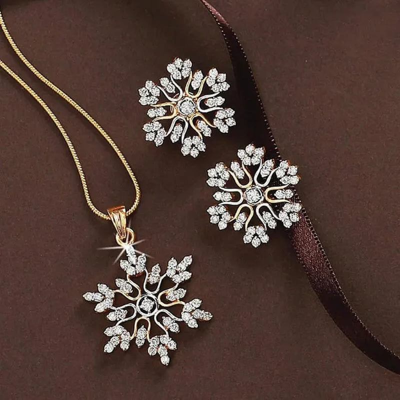 Snowflake Jewelry Set - Necklace & Earrings (طقم مجوهرات رقاقات الثلج - عقد وأقراط، مثالي للهدايا)