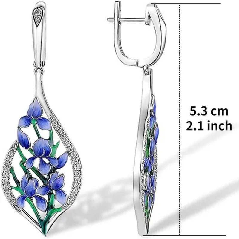 Enamel Leaf & Flower Dangle Earrings (أقراط متدلية بأوراق وزهور مطلية - إكسسوارات الزفاف)