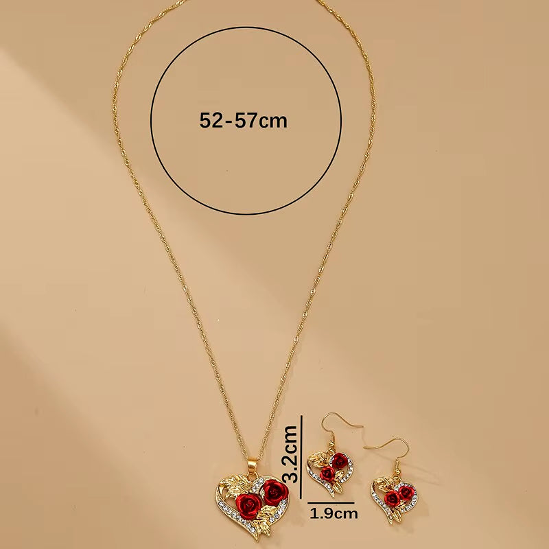 Rose Heart Pendant Necklace (عقد القلب الوردي - مجوهرات رومانسية ليوم الحب)